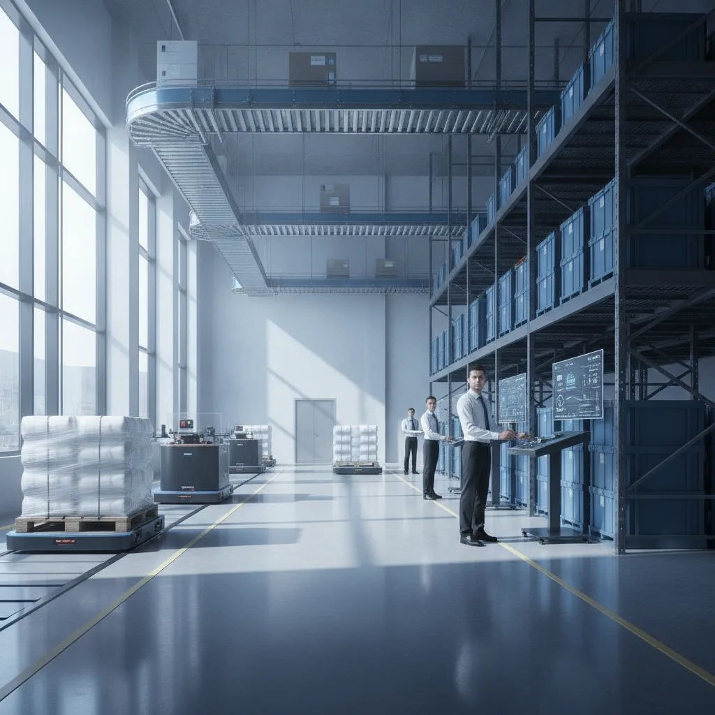 Clean industrial realism, confident efficient mood, crisp daylight