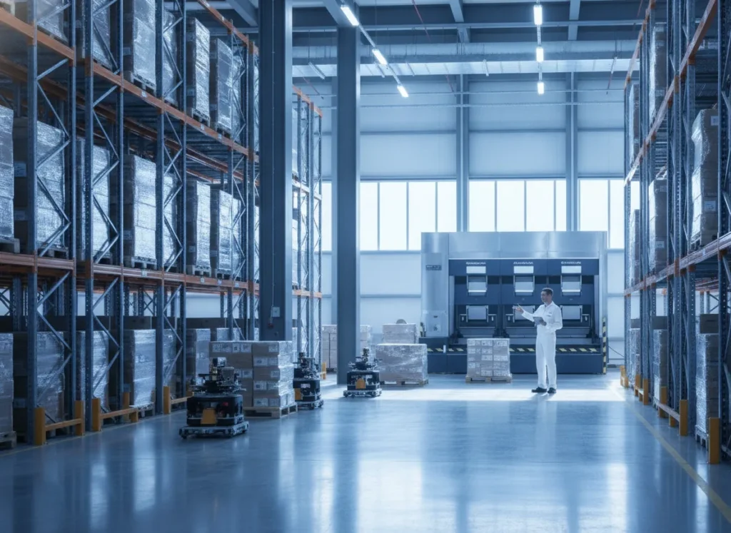 Clean industrial realism, confident efficient mood, crisp daylight