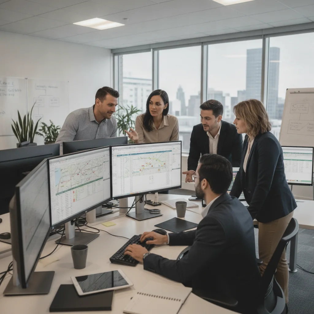 professional truck dispatch team in a modern logistics