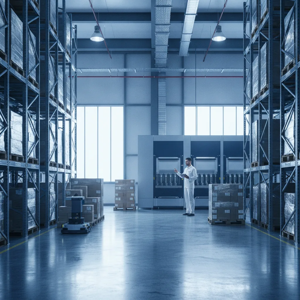 Clean industrial realism, confident efficient mood, crisp daylight