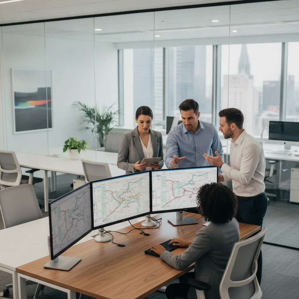 professional freight dispatch team in a modern office